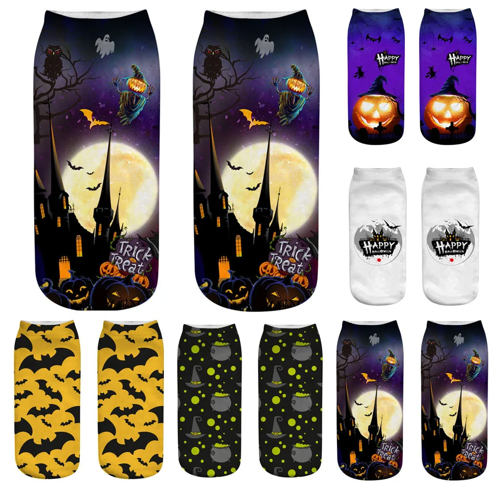 Осенне-зимние носки женские хлопковые повседневные 3D Новые забавные носки до лодыжки с рисунком кошки Хэллоуин Тыква носки-лодочки женские L0827