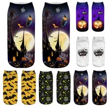 Осенне-зимние носки женские хлопковые повседневные 3D Новые забавные носки до лодыжки с рисунком кошки Хэллоуин Тыква носки-лодочки женские L0827