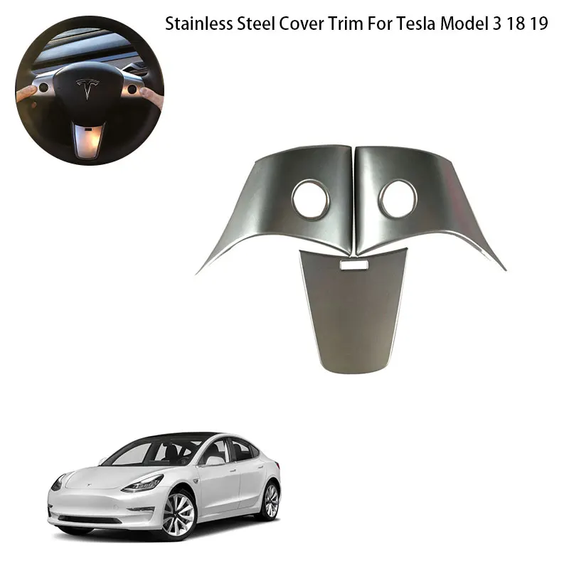 

Sliver Stainless Steel Wheel Steering Panel Cover For Tesla Model 3 18 19