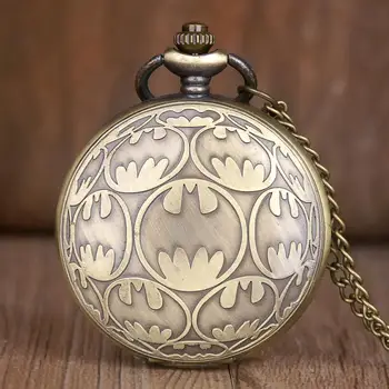

Vintage Bronze Pocket Watches Batman Design Quartz Pocket Watch Necklace Pendant Clock Chain Watch Gift for Mens Womens Children