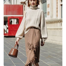 Клетчатая юбка с высокой талией, асимметричная юбка с кисточками, модная женская юбка, Новинка весна-осень