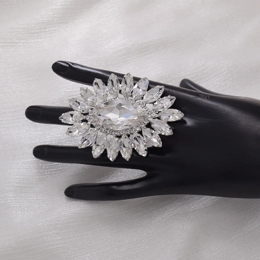 Women Adjustable Ring 5.2*7.3cm Oval Big wedding jewelry crystal rhinestones women adjustable ring