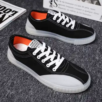 

44 size summer new canvas shoes low to help wild casual shoes net red transparent crystal bottom tide shoes men's shoes