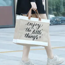 Женская льняная многоразовая сумка для покупок, Большая вместительная Женская Повседневная сумка на плечо, свежая сумка с буквами, складная эко-сумка