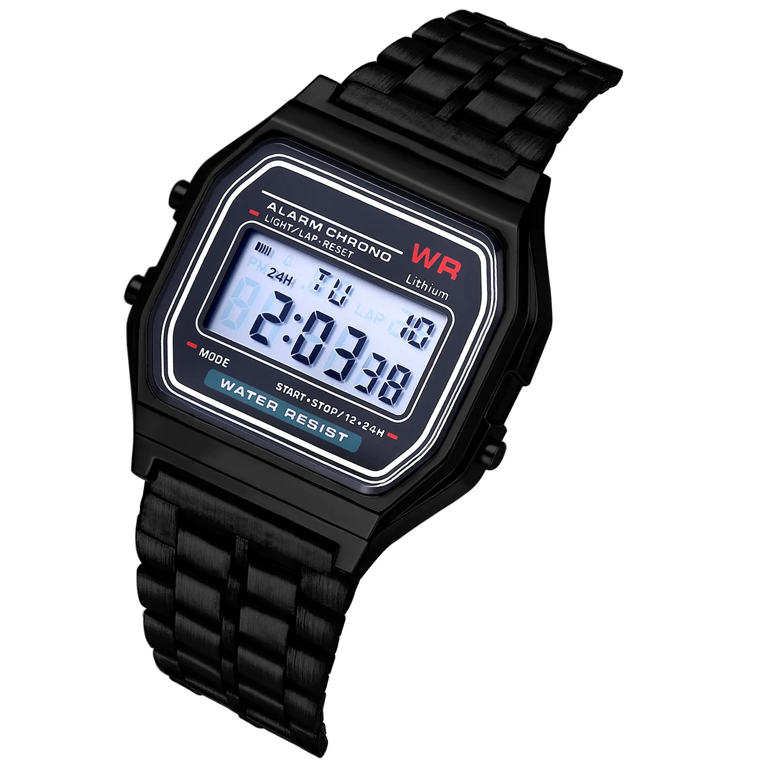 Stainless steel LED electronic hand unisex multifunctional luminous digital watch military retro sports metal boy watch 