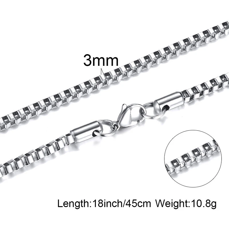 Stainless Steel Necklace Metal Necklace Mens Thin Box Chain Necklace 1/2/3MM Stainless Steel Chain Link Collars 18 to 24 Inch Gifts