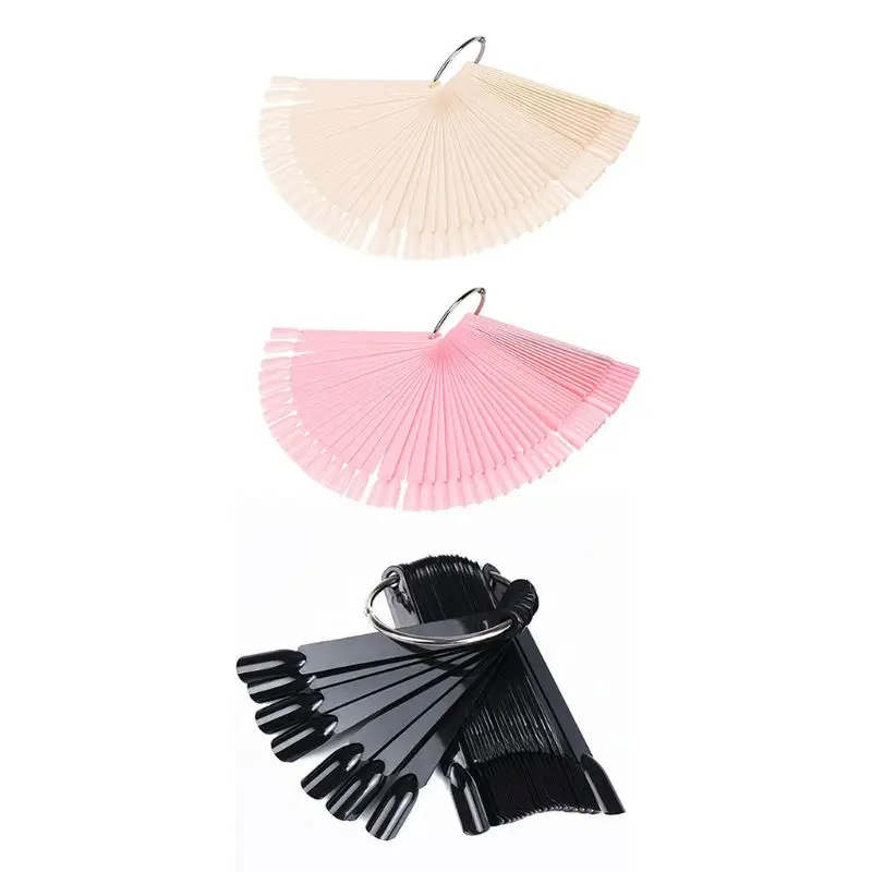 Fan-shape Nail Art Tips Swatches Sticks White Pink Black |