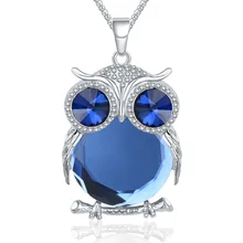 Women 12 Colors Glass Crystal Rhinestone Drop Silver Color Chain Owl Necklace Pendant Women Jewelry Statement Bijouterie Gifts