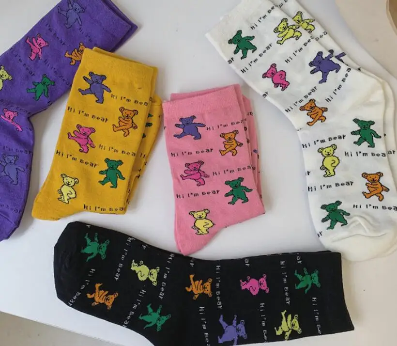 Новинка; милые зимние женские носки из чесаного хлопка с героями мультфильмов; женские повседневные короткие носки с забавным медведем и милым животным узором
