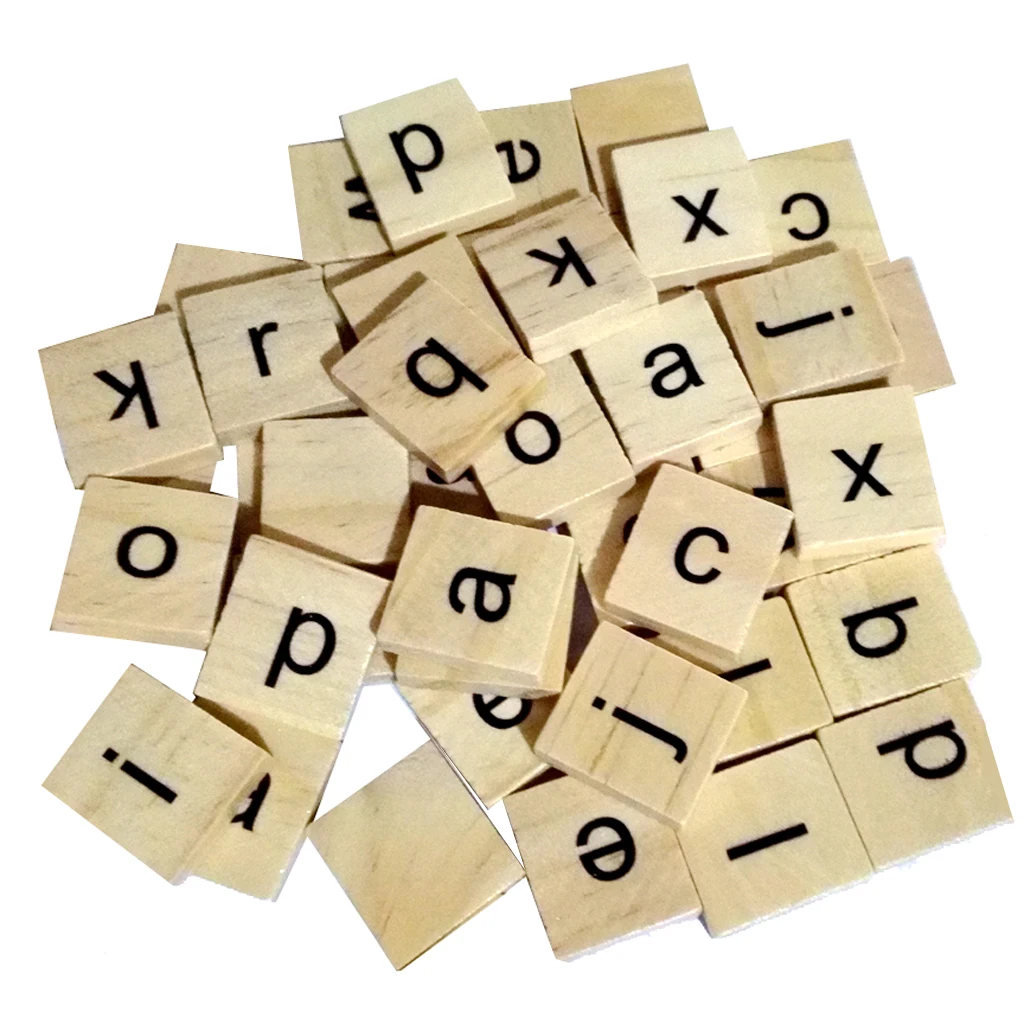 100pcs Wooden Alphabet puzzle Tiles Black Letters Board For Craft DIY Wood