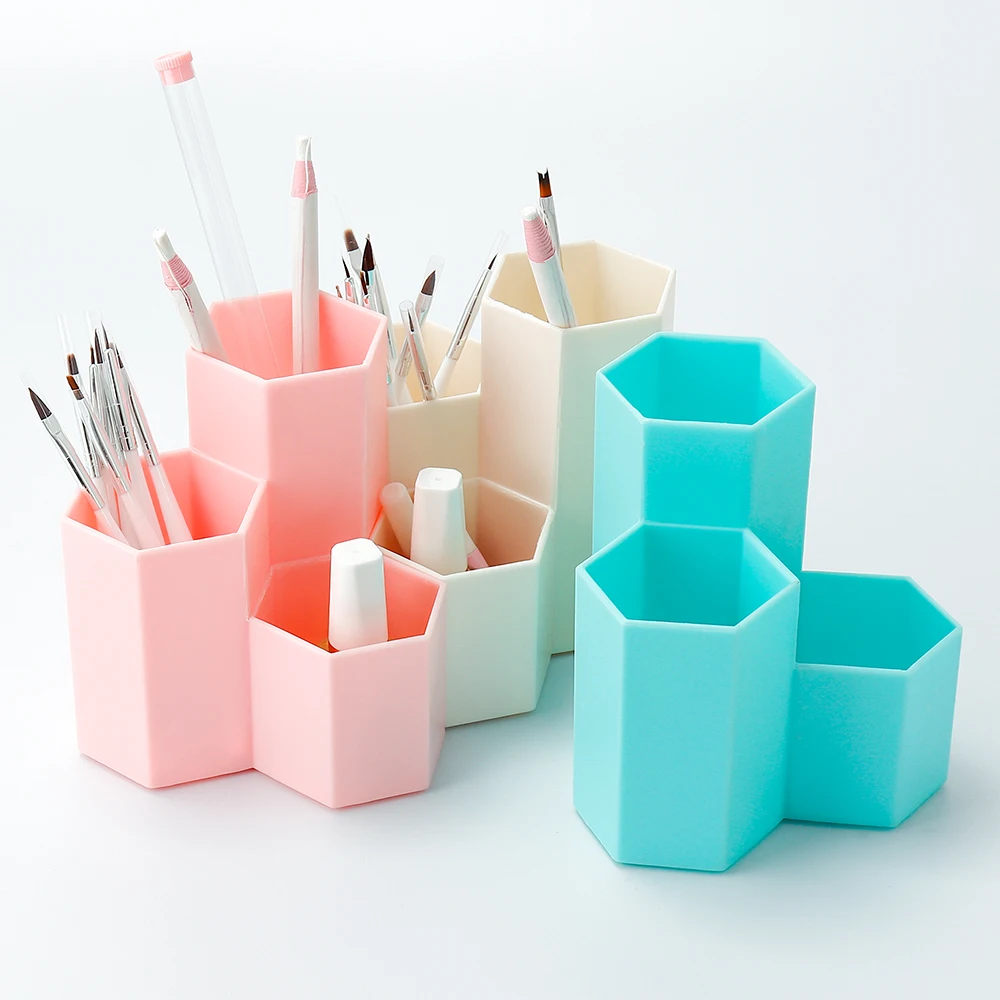 

3 Lattices Plastic Makeup Brush Organizer Box Cosmetics Storage Container Lipstick Eye Pen Holder Sundries Case Makeup Box