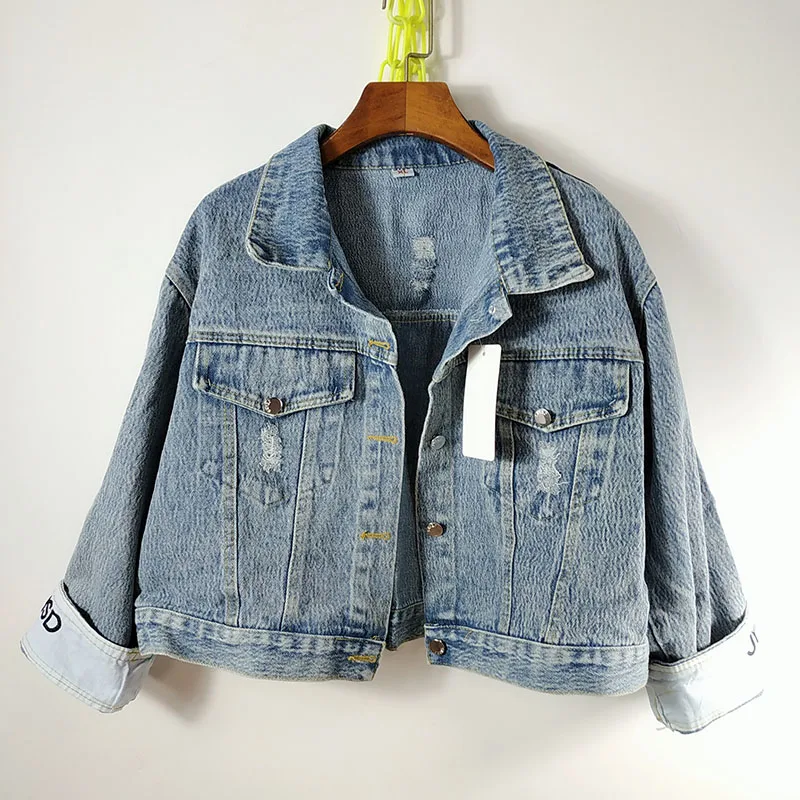 2020 Vintage Letter Embroidery Jean Jacket Women Fashion Korean Spring Summer Short Denim Coat Cow Boy Jeans Bomber Women Jacket