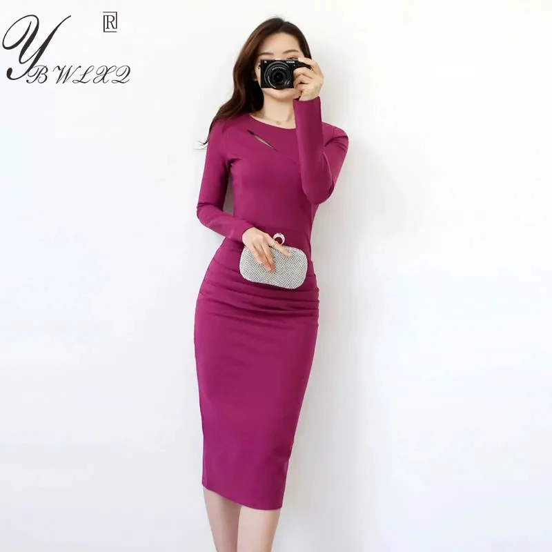 

Women Solid Color Slim Long Sleeve Dress Fashion Elegant Temperament Corset Dress Ladies Spring Autumn Korean Chic Clothes