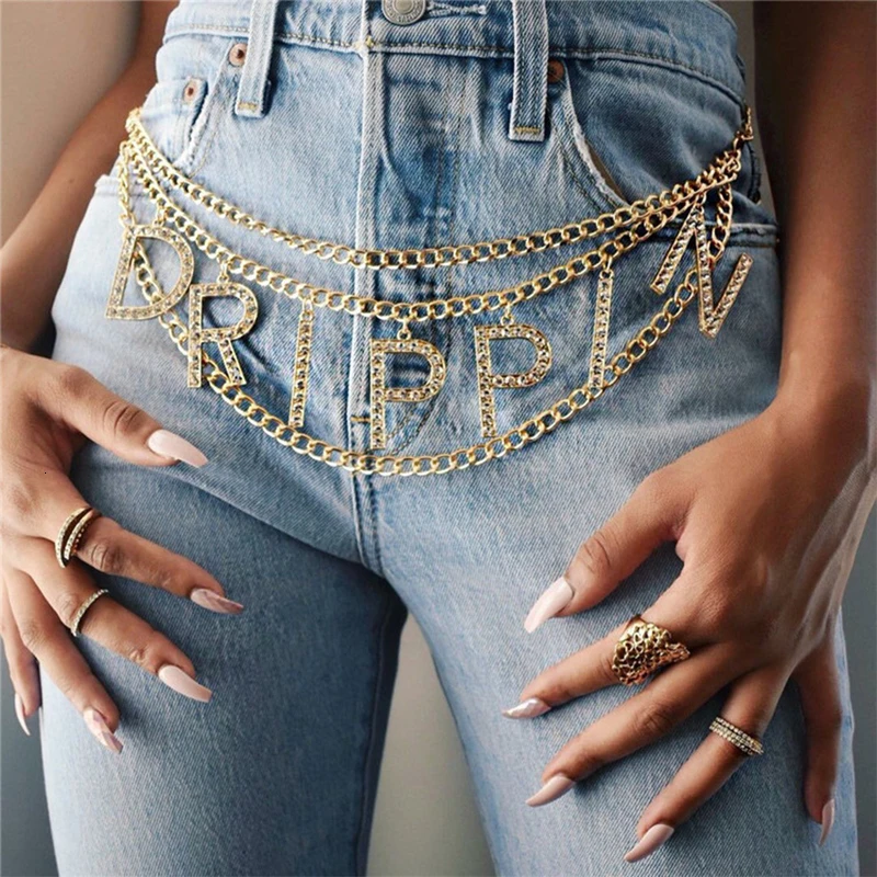 

Drilled Letter Drippin Pendant Waist Multi-layer Whip Chain Waist Chain Fashion Jewelry