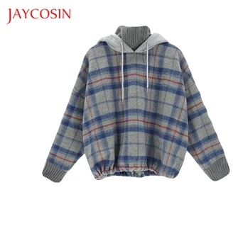 

JAYCOSIN Fashion Women Autumn Hooded Cap Fake Two Piece Top Sweatshirt Long Sleeve Korean Version Of Warm topwear Hooded Wool