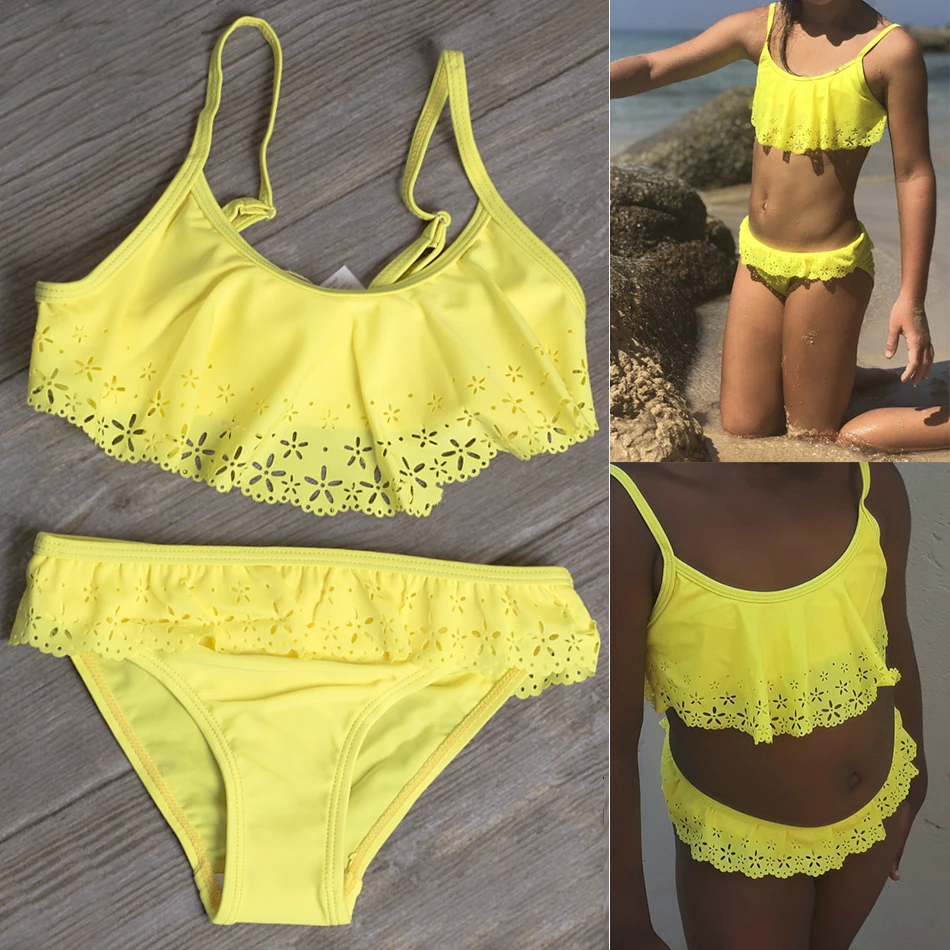 Conjunto de traje de baño para niñas 2019 niñas 2 piezas Flounce Biquini trajes de baño niños niñas playa deporte Bikini|Trajes de dos piezas infantiles| - AliExpress