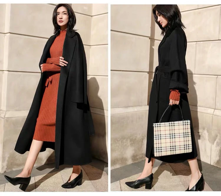 Кашемировое шерстяное пальто женское пальто зима негабаритное длинное пальто для женщин ручной работы двустороннее шерстяное пальто s