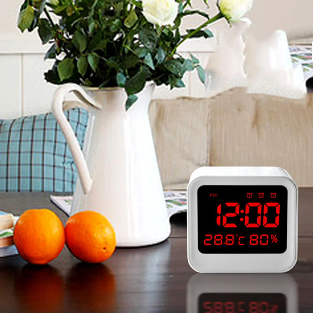 3 Groups of Alarm Clock Digital LED Table Alarm Day Night Clock 12/24 Hour Display with Temperature + Air Hygrometer
