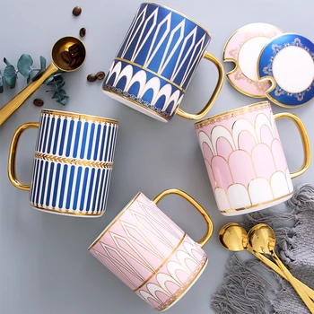 

Creative European ceramic spoon mug with lid British royal ceramic coffee cup tea cup with stainless steel spoon milk coffee set