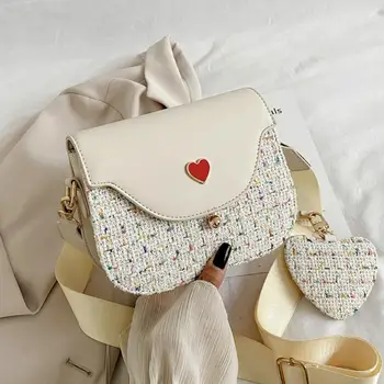 

Sweet Lady Square Crossbody bag 2020 New High quality Wool Women's Designer Handbag Wide Shoulder strap Shoulder Messenger Bag