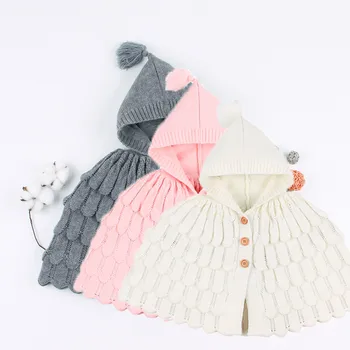 

Newborn Baby Girls Hooded Sweaters Kids Soft Cotton Cape Sweater Coats Warm Crochet Knitted Cloak Children Girl Pullover Clothes