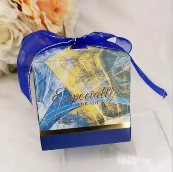 

50Pcs Square Style Gradient Pink / Blue Wedding Favors Candy Boxes Bomboniera Party Supplies Gift Box Giveaways Chcoclate Box