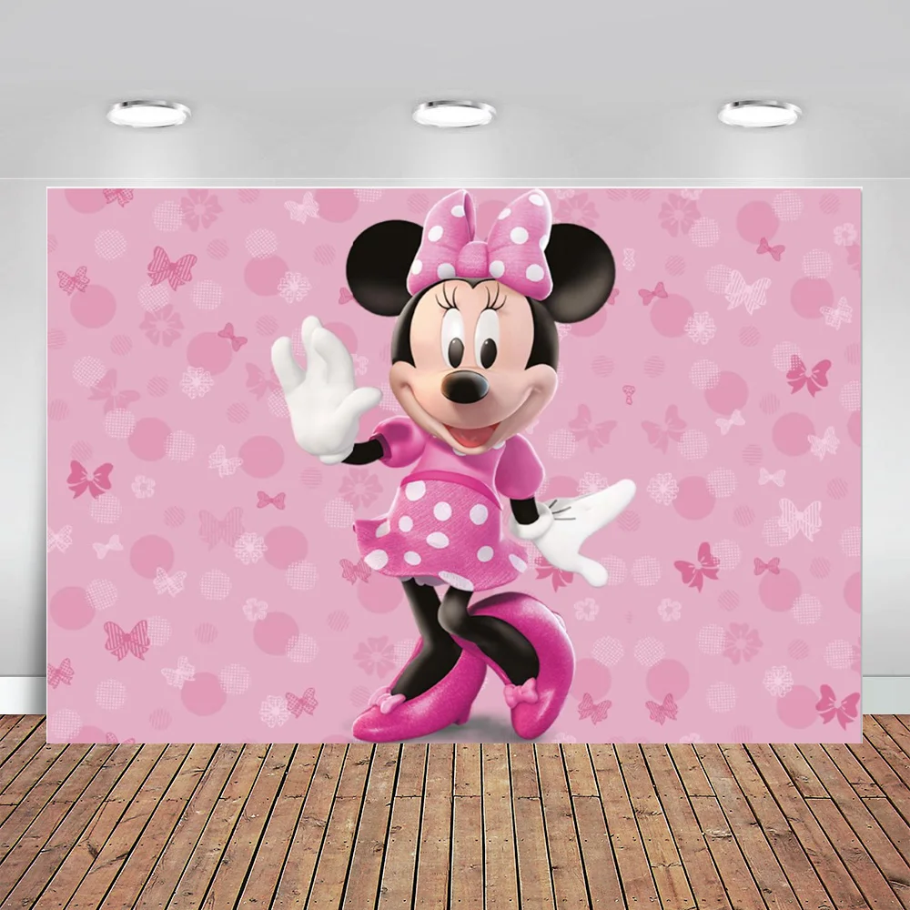 

Photography Backdrops Pink Cute Minnie Mouse White Spots Party Siluette Custom Photo Backdrop Background Vinyl