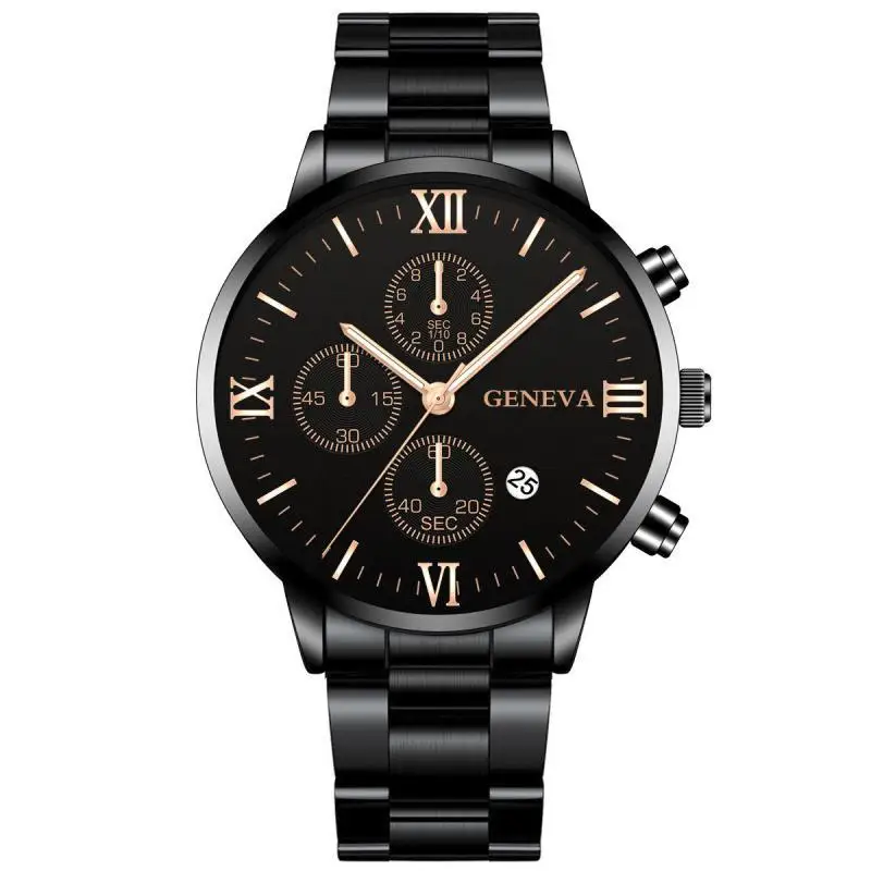 

Fashion Casual Roman Digital Fake Three Eye Dial Steel Strap Dial Men's Watch Handsome Alloy High-Quality Man's Watch Male Watch