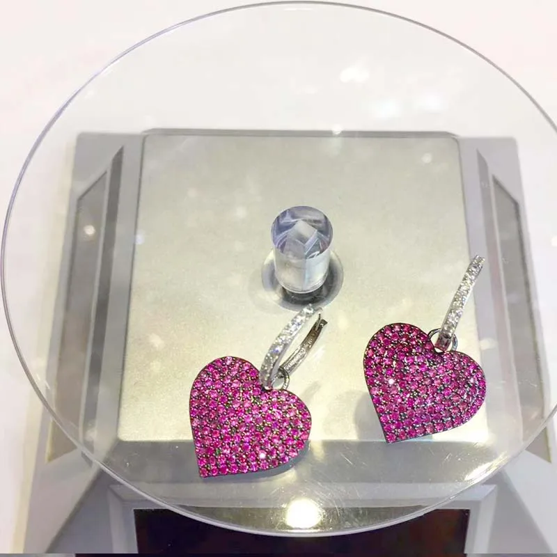 PINK Dazz Модный Полный циркон зеленое сердце Висячие серьги Модные ювелирные изделия для дам вечерние свадебные подарки роскошные аксессуары - Окраска металла: PINK