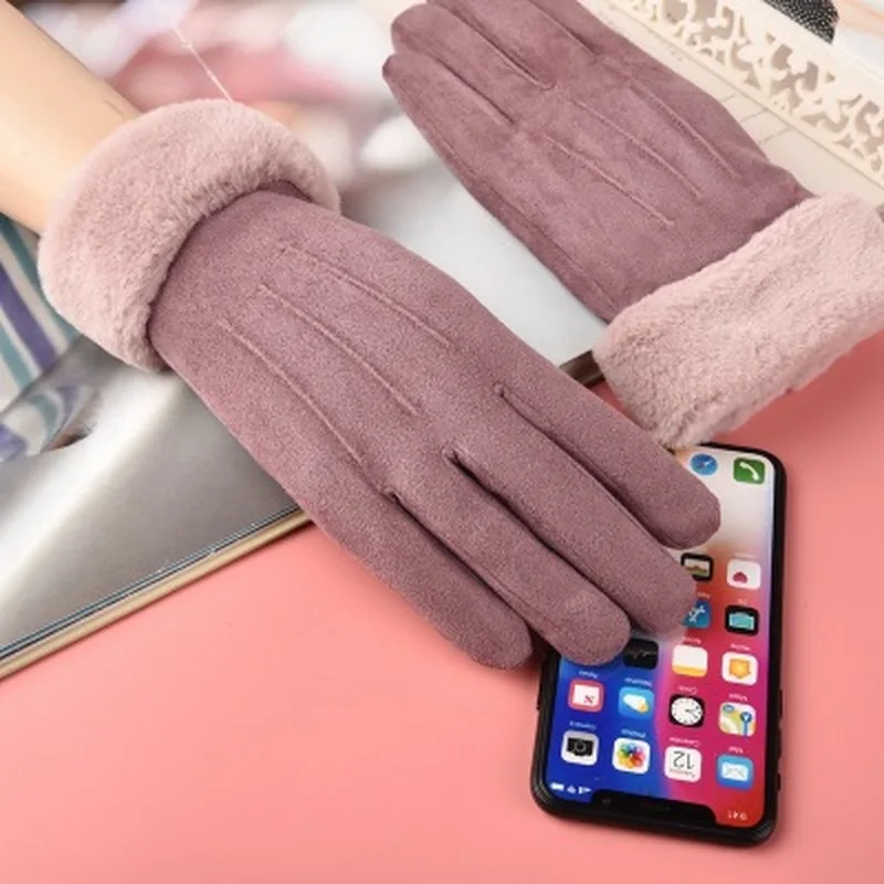 

New Cute Winter Gloves Touch Screen for Women Waterproof Gloves&Mittens Cotton Suede Hand Wear Thick Warm Wind Proof Gloves