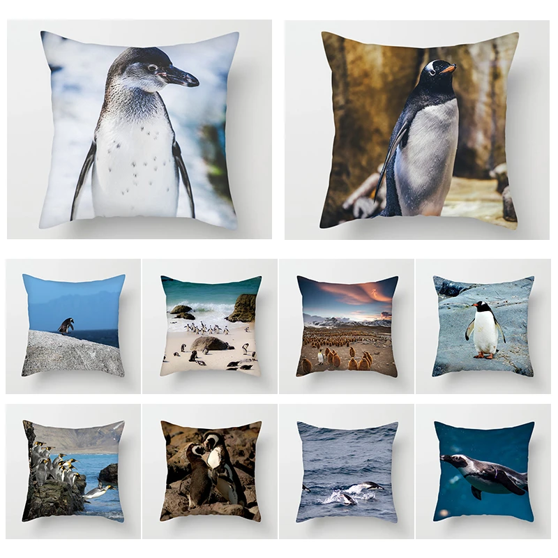 

Fuwatacchi Penguin Cushion Cover Cute Animal Printed Throw Pillows Cover Decorative Pillows Case for Sofa Car Square 45X45cm