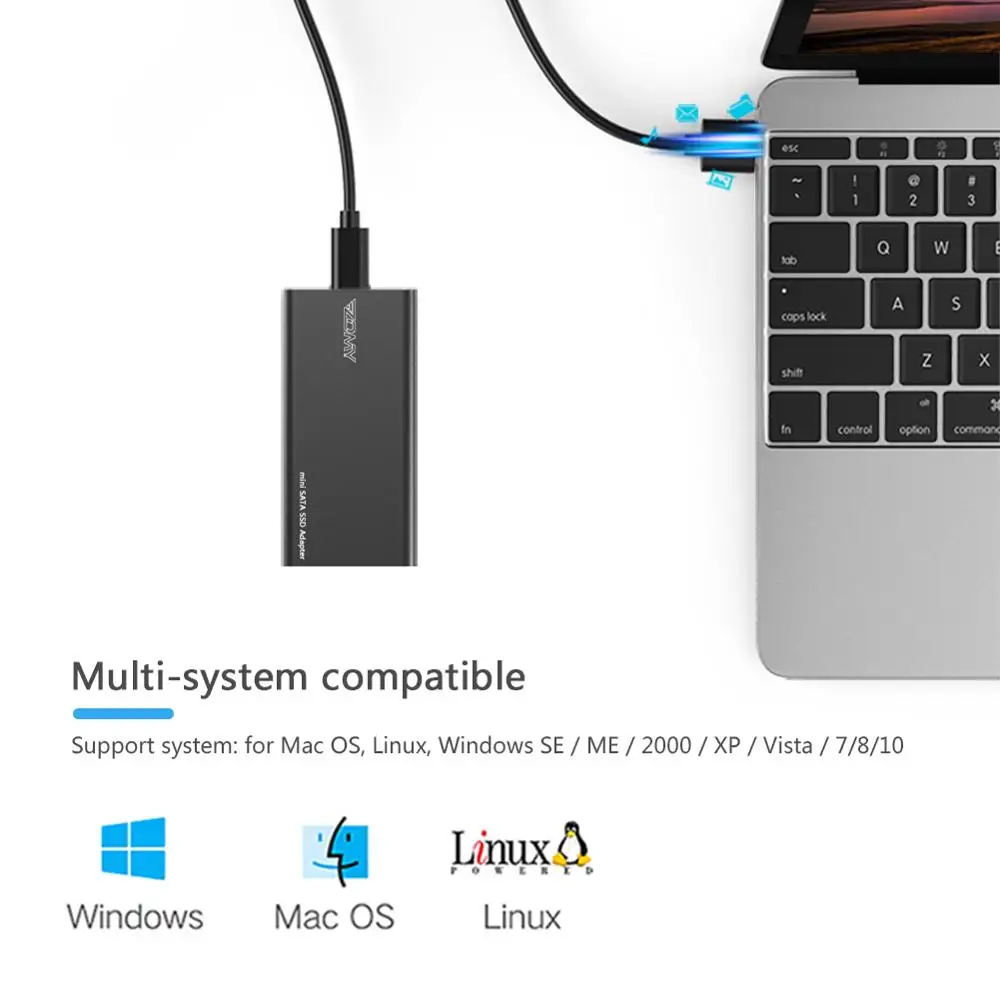 Zomy Msata-capa para Disco Rígido Ssd em Alumínio 10gbps Portátil Usb 3.1 Tipo-c Caixa de Disco Rígido 3*3 3*5 Compartimento de Disco Sólido para Laptop Unidades de estado sólido externas - Imagem 3