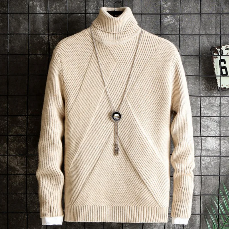 Утолщенный зимний свитер в Корейском стиле, вязаный мужской свитер с высоким воротом, мужские свитера, теплый пуловер, мужской классический шерстяной трикотаж