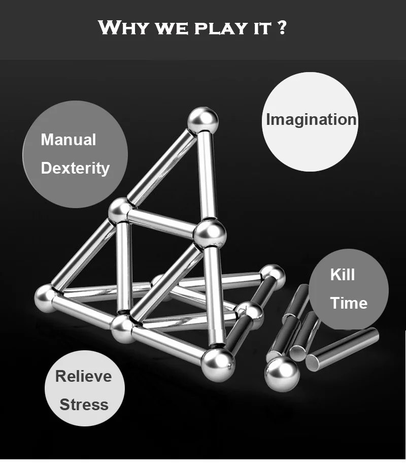3D DIY Designer Magnetic Building Blocks Magnet Sticks & Metal Balls Brain Training Magnetic Toys For Children Adults Gifts