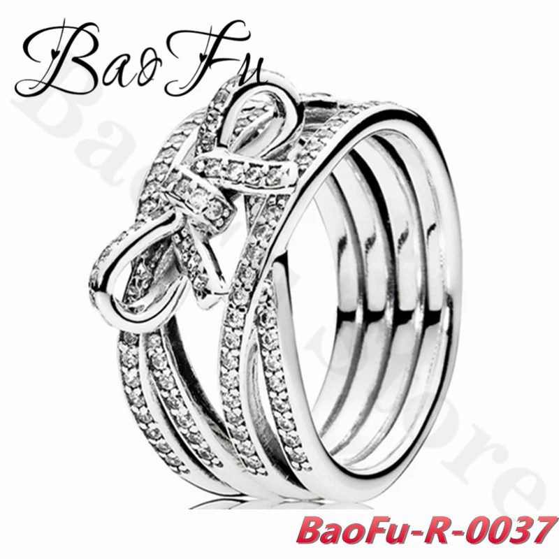 BaoFu 925 пробы Серебряное кольцо роскошное блестящее с бантом подходит для юбилея