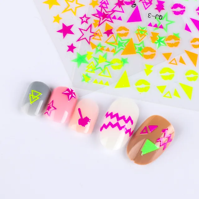 3D Fluorescent Nail Art Sticker Neon Stars Fireworks Water Drop