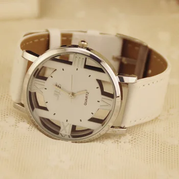 

Fashion Lady Round Watch Leather Band Hollow Out Women Watches
