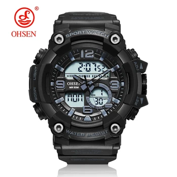 

Top OHSEN Digital Quartz Sport Men Wristwatch 50M Waterproof Led Diving Black Army Military Silicone Watch relogio masculino