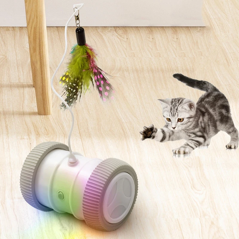 Automatic Cat Toy Roller Training Smart Feather Toys Playing Self Interactive ABS Toys for Pet Cats Training Fun Games Indoor