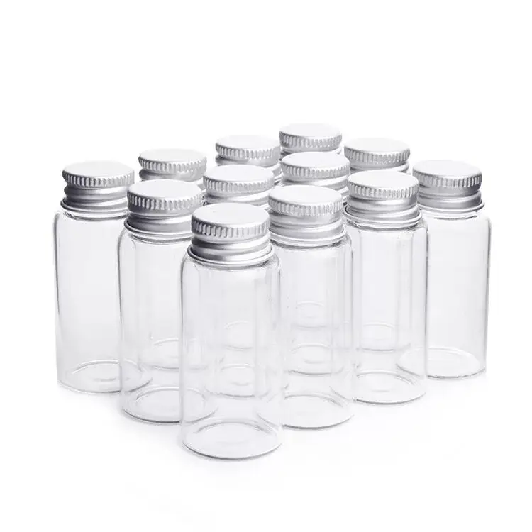 50PCS 27*70mm 25ml 유리 병 소원 병 나사 캡이있는 빈 병 샘플 저장 병 항아리 DIY 장식 공예