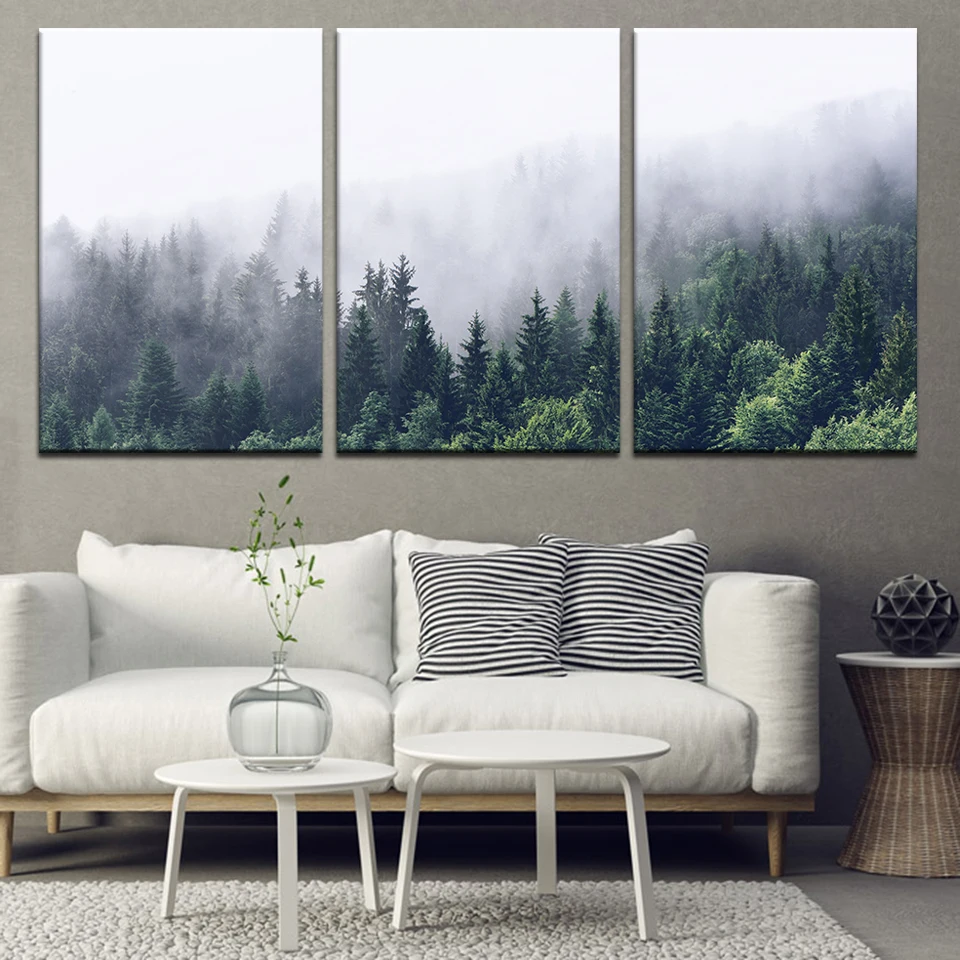 Modular Pictures Canvas Printed Abstract Mountain Wall Art Home Decor Posters Forest Fog Landscape Painting Living Room Frame | Дом и сад