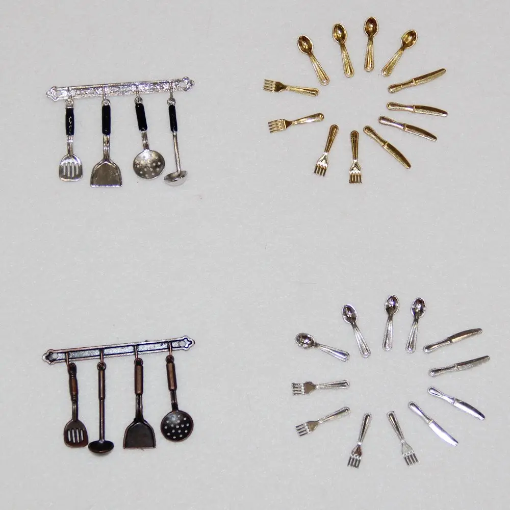 

1/12 Kitchenware Cookware Set for Dolls House Miniature Metal Kitchenware for Kitchen Pretend Play Game Cooking Cookware Toy