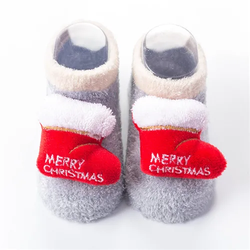 christmas sock 4 Рождественские хлопковые теплые носки для маленьких девочек и мальчиков; сезон осень-зима Детские Полосатые Махровые Носки с рисунком снежинок, лосей, Санта Клауса; Носки с рисунком медведя - Цвет: christmas sock 4
