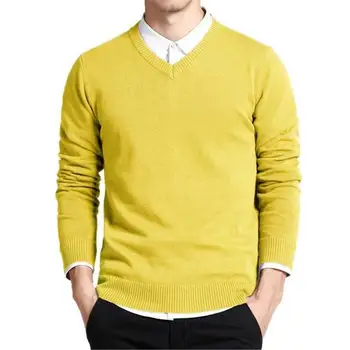 

New Simple Smart Casual Pullover High Quality Pure Cotton Long Sleeve Sim Fit Mens Sweater Fashion Plus Size Men Sweaters 2019