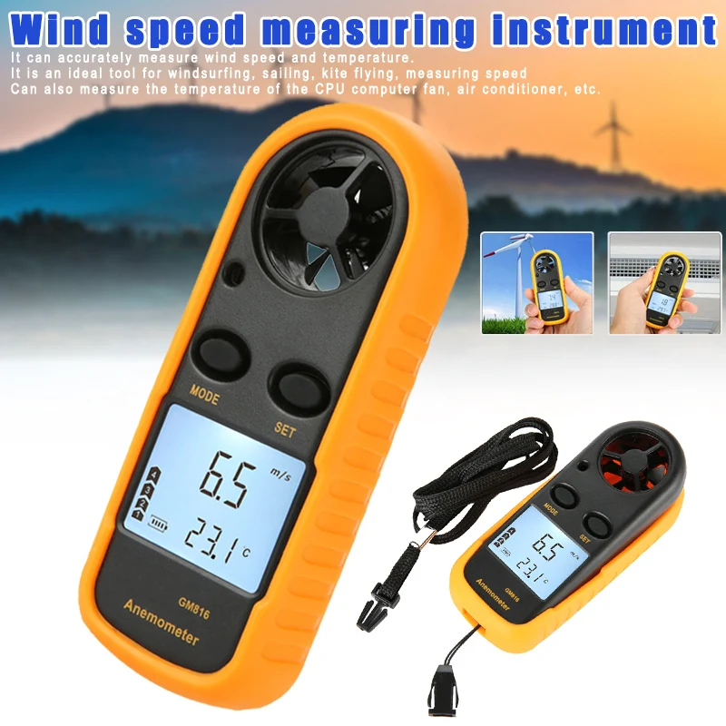 

Mini LCD Wind Speed Gauge Air Velocity Flow Meter Digital Anemometer Thermometer ASD88