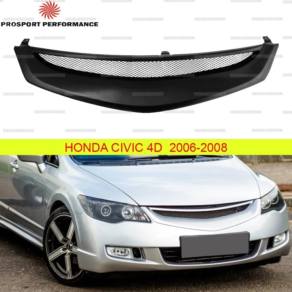 Решетка радиатора MUGEN Style c металл сеткой для Honda Civic 4D 2006-2008 ABS пластик тюнинг