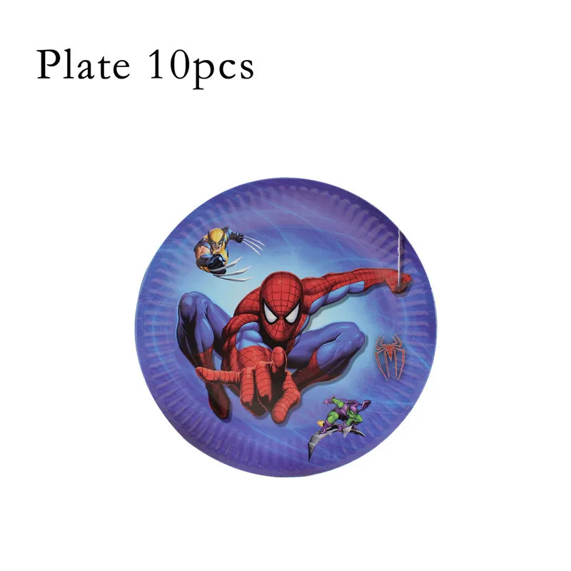 Spider-man принадлежности для тематической вечеринки, Мультяшные украшения для первого дня рождения, детские одноразовые столовые приборы для мальчиков, салфетки, тарелки, топпер для торта - Цвет: Plate-10pcs