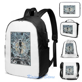 

Funny Graphic print Ghost in the Shell USB Charge Backpack men School bags Women bag Travel laptop bag