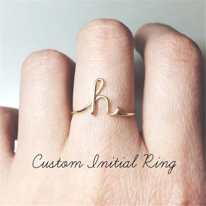Unisex Gold Silver Color A-Z 26 Letters Initial Name Rings for Women Men Geometric Creative Finger Rings Jewelry
