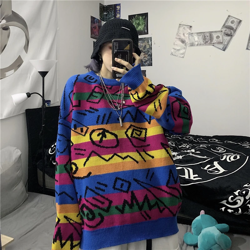 Neploe пуловер с надписями свитер женский осень зима длинный рукав o-образный вырез хип-хоп Популярнейшая цветная полоска Harajuku джемпер 55362
